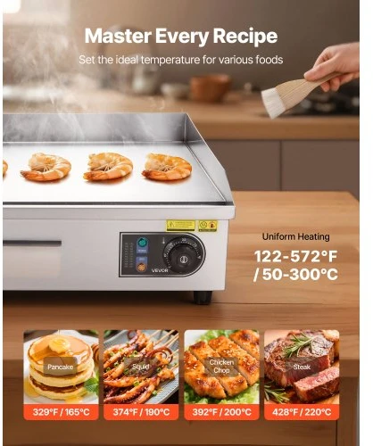VEVOR Komercinė elektrinė keptuvė, 655 x 400 mm, 4000 W, 50–300 °C, nerūdijančio plieno, be kištuko