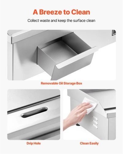 VEVOR Komercinė elektrinė keptuvė, 655 x 400 mm, 4000 W, 50–300 °C, nerūdijančio plieno, be kištuko