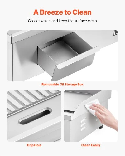 VEVOR Komercinė elektrinė keptuvė-grilis, 535 x 300 mm, 3200 W, 50–300 °C, nerūdijančio plieno korpusas