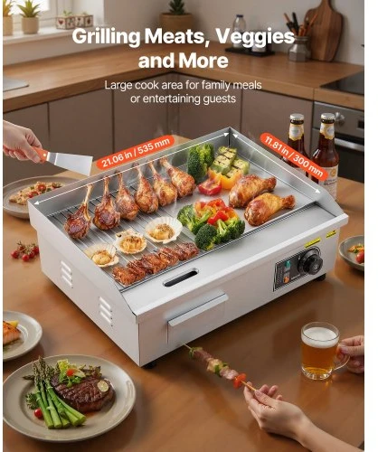 VEVOR Komercinė elektrinė keptuvė-grilis, 535 x 300 mm, 3200 W, 50–300 °C, nerūdijančio plieno korpusas