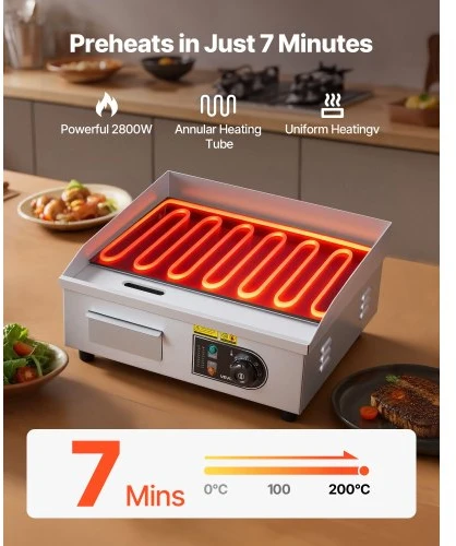 VEVOR Komercinė elektrinė keptuvė-grilis, 450 x 300 mm, 2800 W, 50–300 °C, nerūdijančio plieno