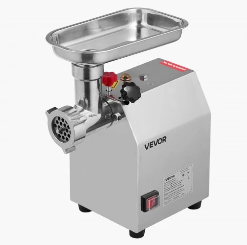 VEVOR Komercinė elektrinė mėsmalė, #8, 2,3kg/min, 600 W, su 2 nerūdijančio plieno peiliais ir 2 malimo plokštėmis