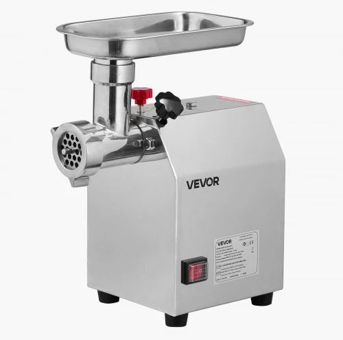 VEVOR Komercinė elektrinė mėsmalė, #8, 2,3kg/min, 600 W, su 2 nerūdijančio plieno peiliais ir 2 malimo plokštėmis