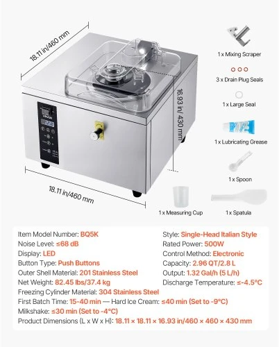VEVOR Komercinė kietų ledų mašina, 500 W, 5 l/val., 2,8 l