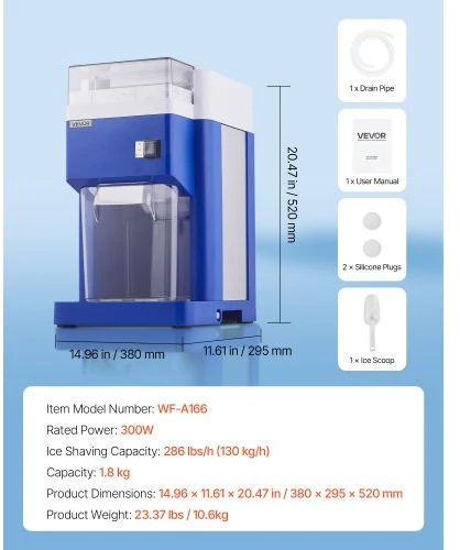 VEVOR Komercinė ledo smulkintuvas, 1,8 l, 300 W, mėlyna