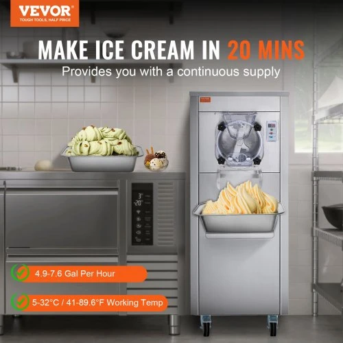 VEVOR Komercinė ledų gaminimo mašina, 18 l/val., 1600 W, vieno skonio, su ratukais