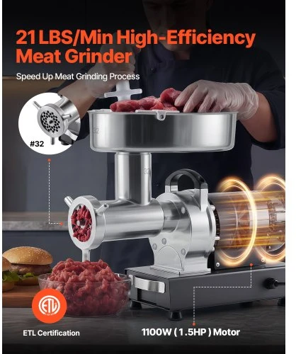 Koduva VEVOR komercinė mėsmalė #32, nerūdijantis plienas, 1100 W, 9,5kg/min