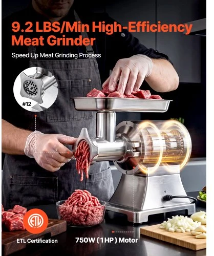 VEVOR Komercinė mėsmalė HC-12D, 4,2kg/min, 750 W