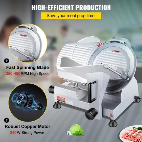 VEVOR Komercinė mėsmalė pjaustyklė, 240 W, 10 colių anglinio plieno ašmenys, JK-250A