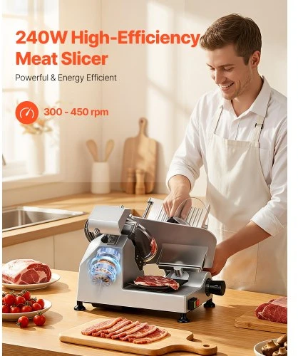 VEVOR Komercinė mėsos pjaustyklė, 240 W, 250 mm plieno peilis, SY-250A