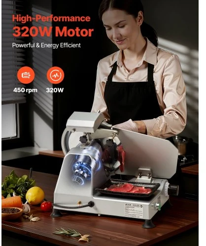 Koduva VEVOR komercinė mėsos pjaustyklė 250B, sidabrinė, 320 W, 250 mm
