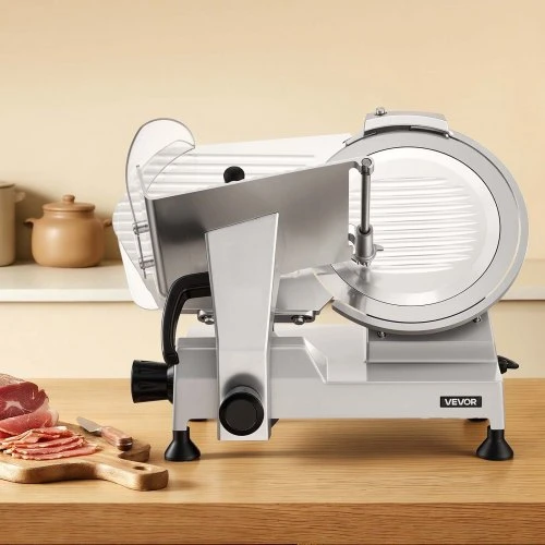 VEVOR Komercinė mėsos pjaustyklė, 400 W, nuimamas 30 cm anglinio plieno peilis, reguliuojamas 0–15 mm storis
