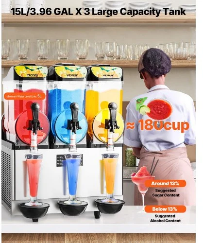 Koduva VEVOR komercinė slush mašina, 15 L x 3, juoda, RLC15*3