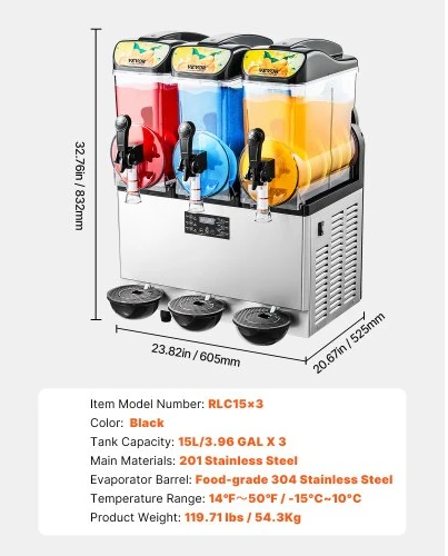 Koduva VEVOR komercinė slush mašina, 15 L x 3, juoda, RLC15*3