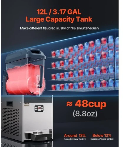 VEVOR Komercinė slushy mašina, 12 l, vienas bakas, XRJ12LX1