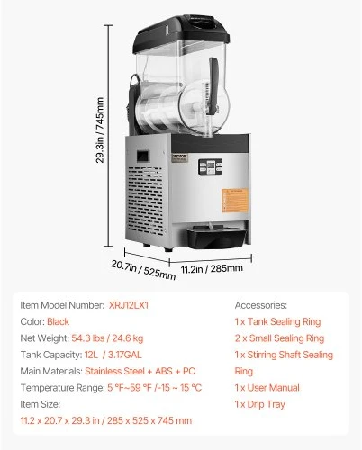 VEVOR Komercinė slushy mašina, 12 l, vienas bakas, XRJ12LX1