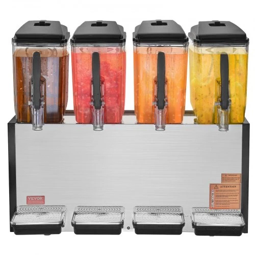 Koduva VEVOR komercinis gėrimų dispenseris, 4 talpos po 12 l, 510 W, nerūdijančio plieno, su 45°F–54°F aušinimu