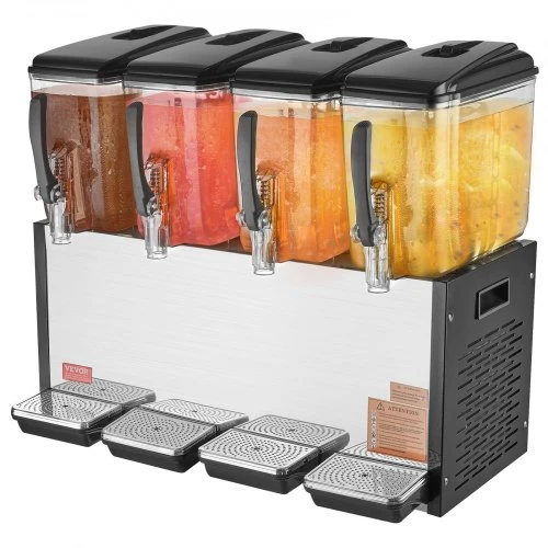 Koduva VEVOR komercinis gėrimų dispenseris, 4 talpos po 12 l, 510 W, nerūdijančio plieno, su 45°F–54°F aušinimu