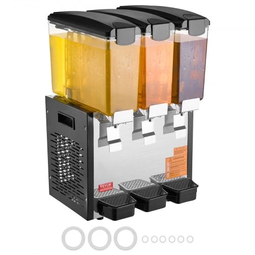 Koduva VEVOR komercinis gėrimų dozatorius, 3 talpos po 10 L, 440 W, nerūdijančio plieno, aušinimas 45°F–54°F