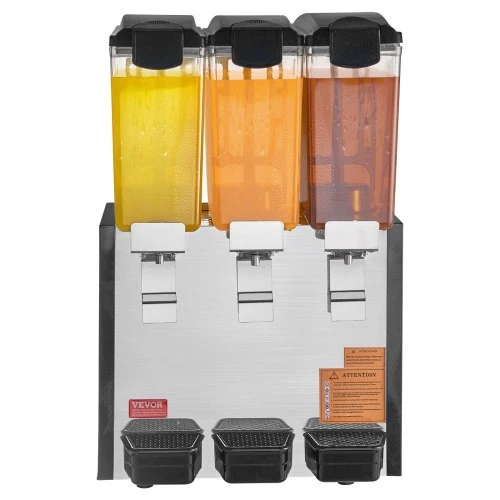 Koduva VEVOR komercinis gėrimų dozatorius, 3 talpos po 10 L, 440 W, nerūdijančio plieno, aušinimas 45°F–54°F