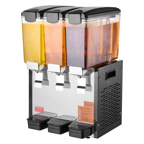 Koduva VEVOR komercinis gėrimų dozatorius, 3 talpos po 10 L, 440 W, nerūdijančio plieno, aušinimas 45°F–54°F