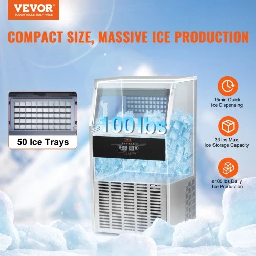 Koduva VEVOR komercinis ledo generatorius, 100 lb/24 h, laisvai pastatomas, 33 lb talpa