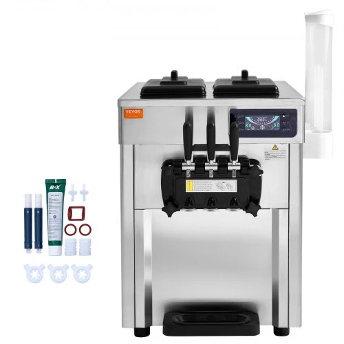 VEVOR Komercinis minkštų ledų aparatas D520S, stalinis, 3 skonių, 18–28 l/val., 1650 W, 2 x 5,5 l