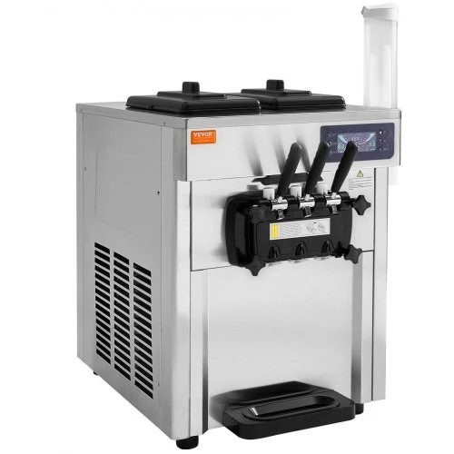 VEVOR Komercinis minkštų ledų aparatas D520S, stalinis, 3 skonių, 18–28 l/val., 1650 W, 2 x 5,5 l
