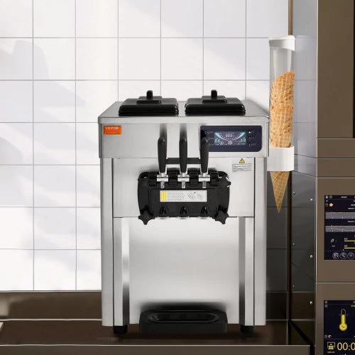 VEVOR Komercinis minkštų ledų aparatas D520S, stalinis, 3 skonių, 18–28 l/val., 1650 W, 2 x 5,5 l