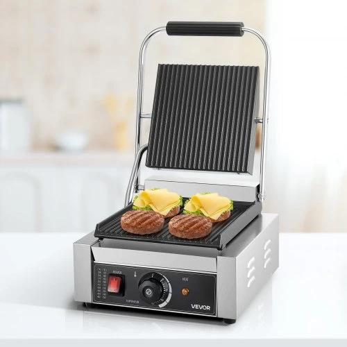 Koduva VEVOR komercinis panini grilis 1800 W, nerūdijančio plieno sumuštinių presas su temperatūros kontrole, 22 x 23 cm