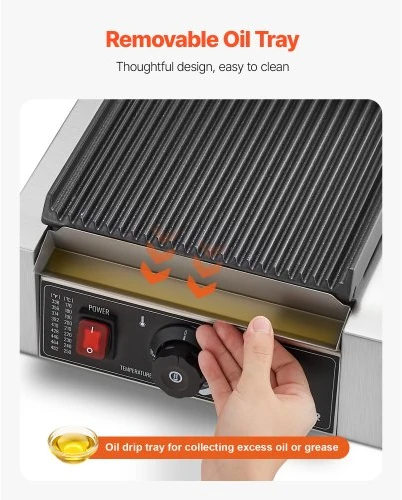 Koduva VEVOR komercinis panini grilis 1800 W, nerūdijančio plieno sumuštinių presas su temperatūros kontrole, 22 x 23 cm