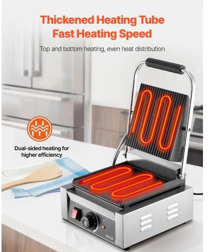 Koduva VEVOR komercinis panini grilis 1800 W, nerūdijančio plieno sumuštinių presas su temperatūros kontrole, 22 x 23 cm