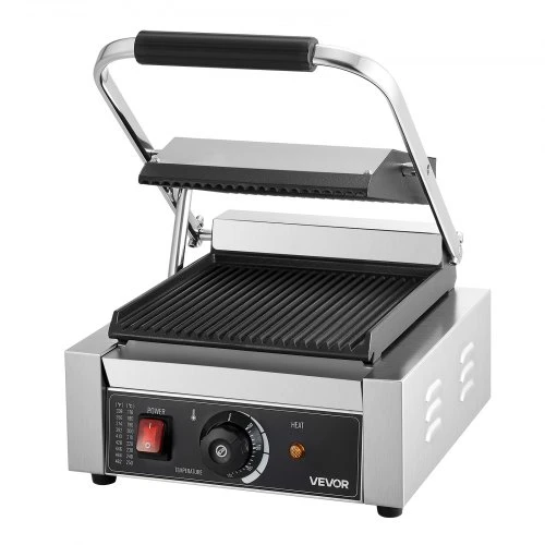 Koduva VEVOR komercinis panini grilis 1800 W, nerūdijančio plieno sumuštinių presas su temperatūros kontrole, 22 x 23 cm