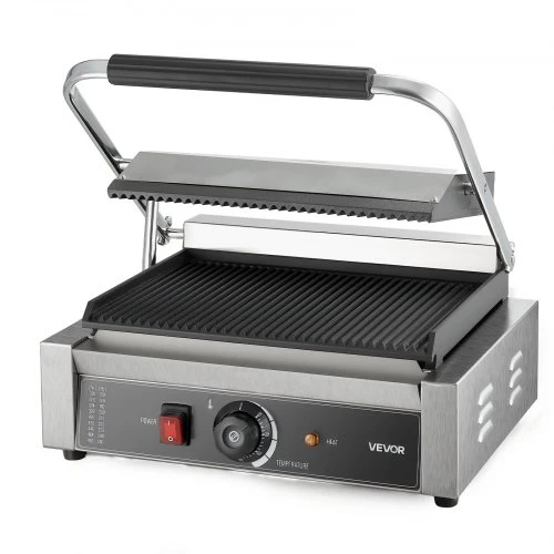 VEVOR Komercinis panini grilis, 2200 W elektrinis sumuštinių presas, 34 x 23 cm, nerūdijančio plieno