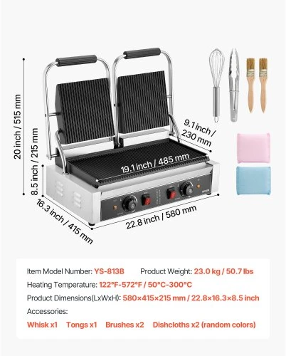 VEVOR Komercinis panini grilis, 3600 W, nerūdijančio plieno, 48 x 23 cm