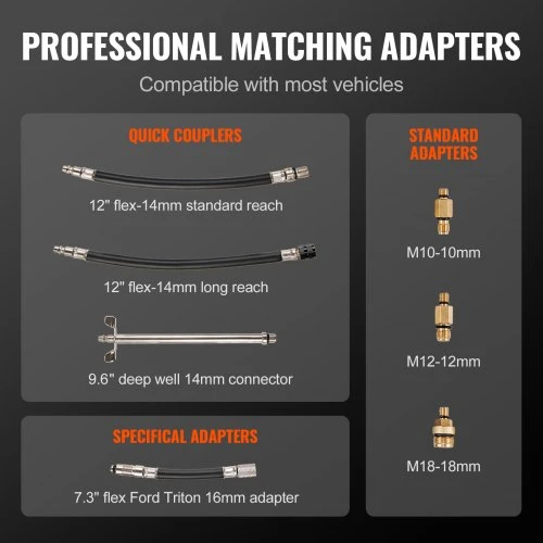 VEVOR Kompresijos testerio adapterių rinkinys, 9 dalių, 0–300 psi, su ilgo pasiekiamumo žarnomis ir dėklu