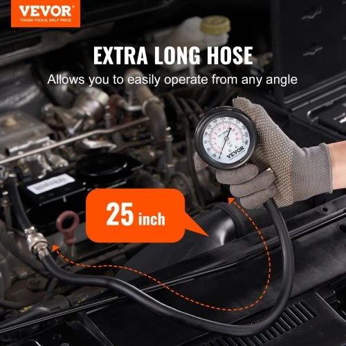 VEVOR Kompresijos testerio adapterių rinkinys, 9 dalių, 0–300 psi, su ilgo pasiekiamumo žarnomis ir dėklu