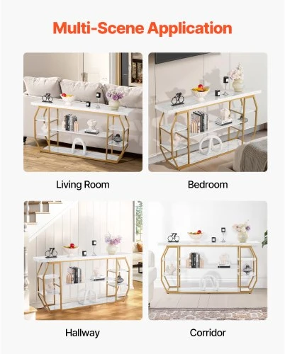 Sofa VEVOR Konsolinis stalas, 3 aukštų, auksinis