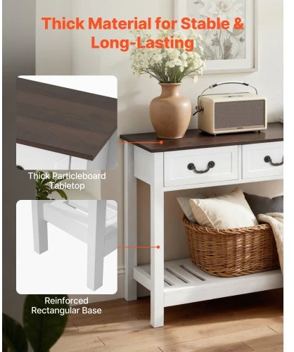 VEVOR Konsolinis staliukas XGZ0701W, 120 x 30 x 80 cm, baltas + rudas