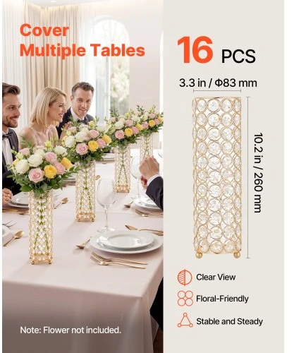 Koduva VEVOR krištolinės vestuvių vazos, 16 vnt., 26 cm, auksinės