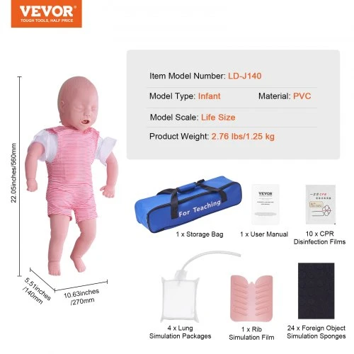 VEVOR Kūdikio CPR mokymo manekenas, Heimlicho manevro ir gaivinimo praktika