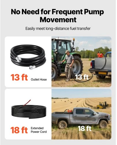 VEVOR Kuro perkėlimo siurblys, 12 V DC, 61 l/min (16 GPM), 186 W, su rankiniu antgaliu