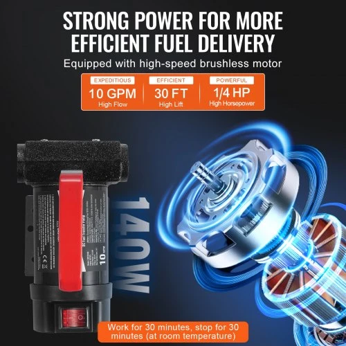 VEVOR Kuro perkėlimo siurblys, 12 V DC, 38 l/min (10 GPM), 186 W (1/4 AG), su automatiniu antgalio išsijungimu