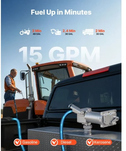 VEVOR Kuro perkėlimo siurblys, 12 V DC, 57 l/min, ketaus, rinkinys su rankiniu uždarymo pistoletu