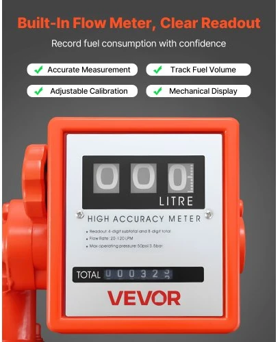 VEVOR Kuro perkėlimo siurblys, 230 V, 20 GPM (76 l/min), AC elektrinis, su matuokliu ir automatiniu antgaliu