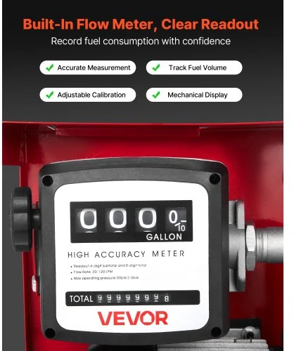 VEVOR Kuro perkėlimo siurblys 230V, 16 GPM 60 l/min, su matuokliu, automatiniu purkštuvu ir 2 žarnomis