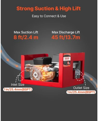 VEVOR Kuro perkėlimo siurblys 230V, 16 GPM 60 l/min, su matuokliu, automatiniu purkštuvu ir 2 žarnomis