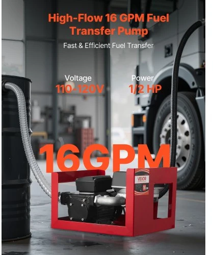 VEVOR Kuro perkėlimo siurblys 230V, 16 GPM 60 l/min, su matuokliu, automatiniu purkštuvu ir 2 žarnomis