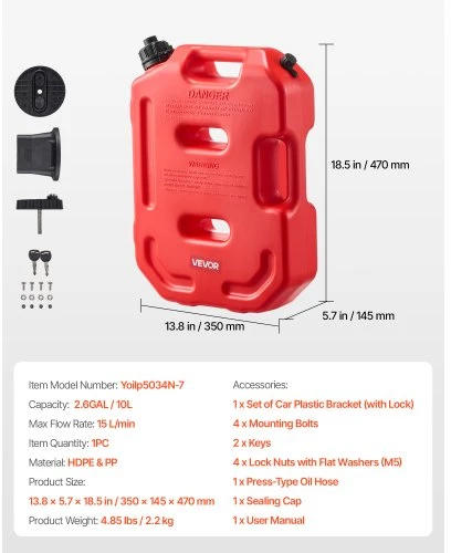 VEVOR Kuro talpa, 10 l, su snapeliu ir užrakinamu laikikliu, 15 l/min
