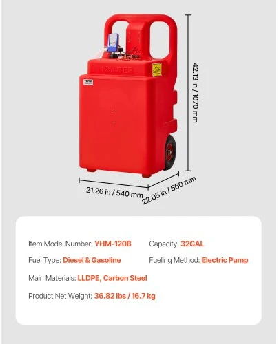 VEVOR Kuro talpa, 32 gal., nešiojama kuro talpa su 12 V DC 2,5 GPM elektriniu kuro siurbliu